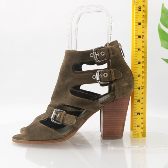 Marc Fisher Womens Calinda Sandal Size 9.5 Olive Green Suede Block Heel Bootie - Picture 8 of 13